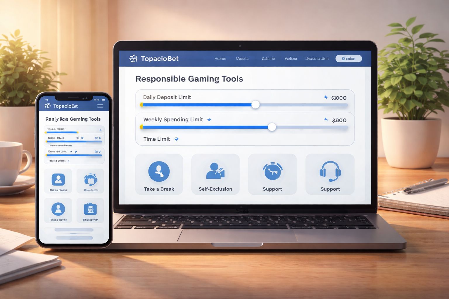 Controles de juego responsable mostrados dentro de la configuración de cuenta de TopacioBet