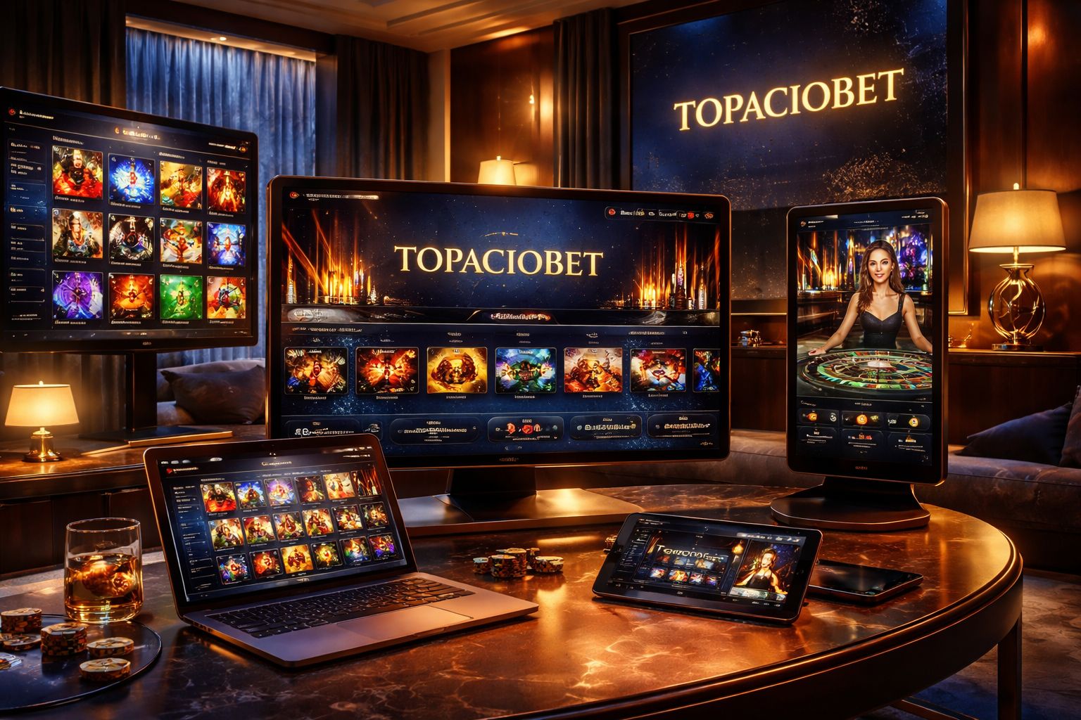 Pantalla moderna de casino en línea en TopacioBet mostrando múltiples categorías de juegos para Argentina.